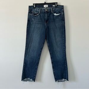 Frame Denim Le Nouveau Straight Leg Raw Hem Medium Wash Jeans 33